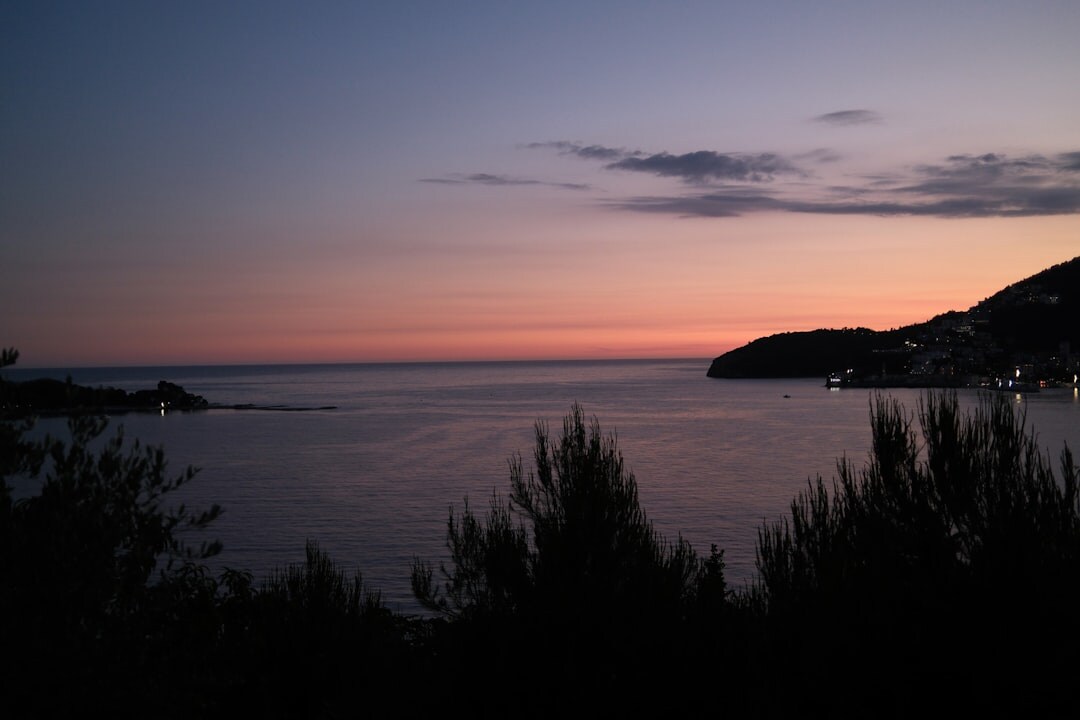Foggy rocky Adriatic coastline at dawn