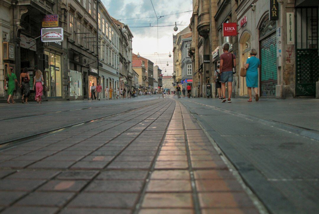Empty cobblestone street in the old town of Zagreb at night